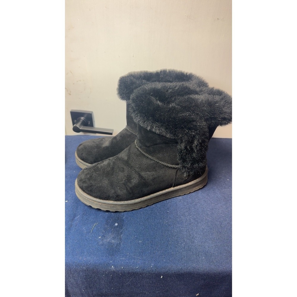 SO Goods for Life | Black Faux Suede Faux Fur Trim Winter Ankle Boots | Size 7.5